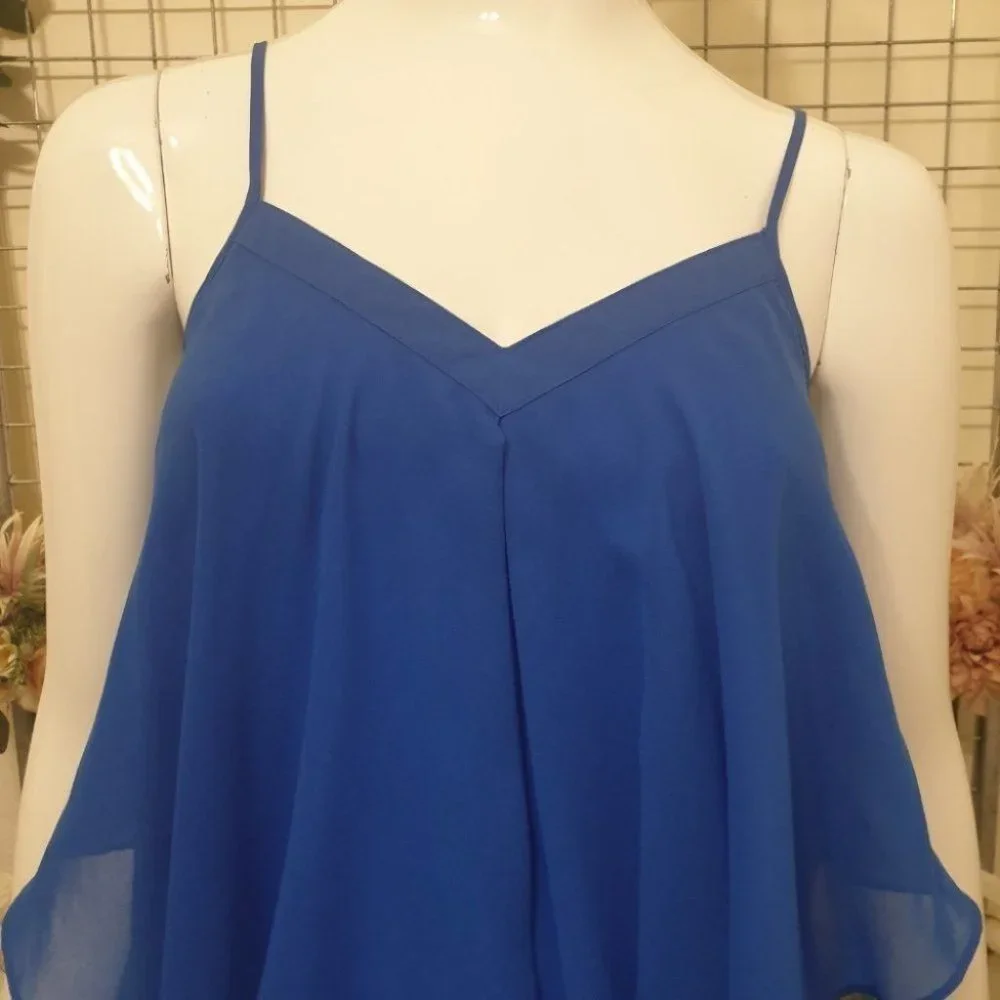 FOREVER NEW Blue V-Neck Layered Flowy Top AU-8 w/ Adjustable Spaghetti Straps - Picture 5 of 15